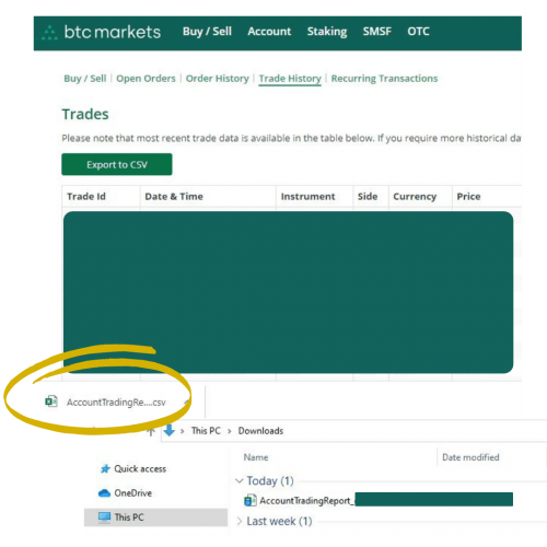 BTCMarkets CSV Download